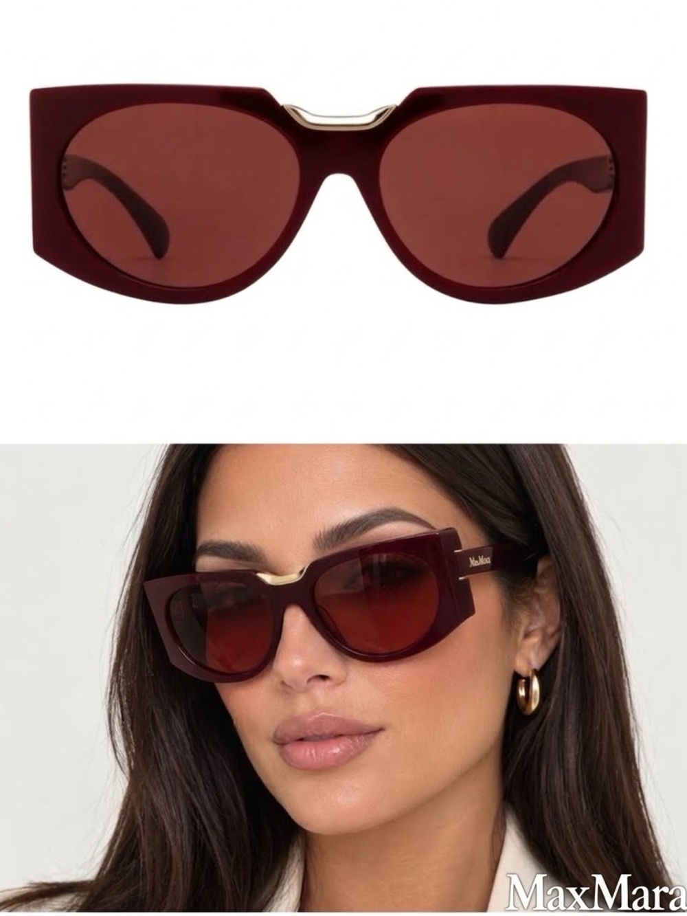 MaxMara Burgundy Shield Sunglasses with Gold Accent